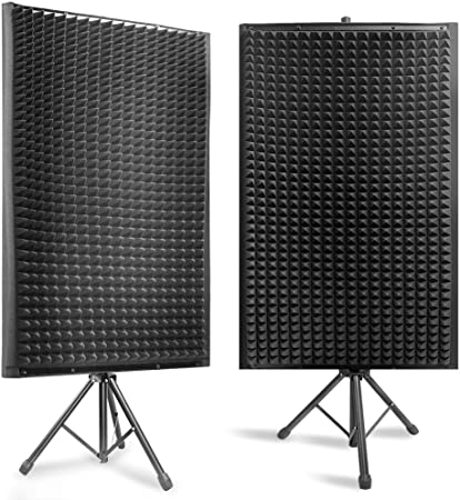 Pyle Sound Wall Panel Studio Foam-Acoustic Isolation Absorber Shield and Dampening Wedge with Height Adjustable, Includes Tripod Base Stand, 2 Pack PSIP24X2, Black