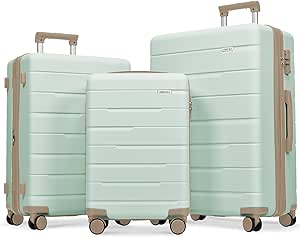 Merax Luggage Set 3 Piece, ABS Durable Lightweight, 360°Silent Spinner Wheels, TSA Lock, Grey Green/Golden, 20/24/28 Inch