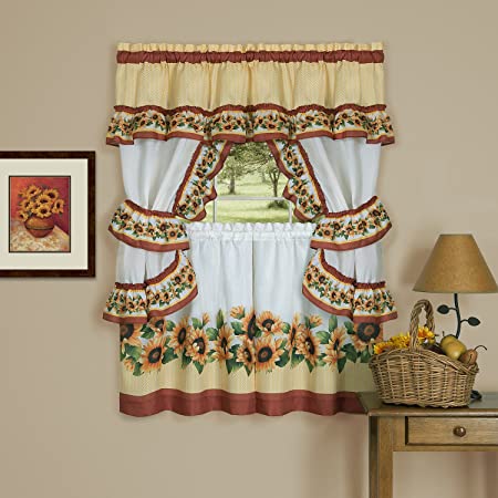 Achim Home Furnishings Black Eyed Susan Window Curtain Cottage Set, 57 inch x 24 inch, Spice, 57 x 24