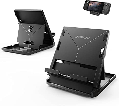 Stand Base for Steam Deck, JSAUX Foldable Holder Stand Anti-Slip Adjustable Playstand Dock Compatible with Valve Steam Deck, Switch, Tablet, Mobile Phone-Black