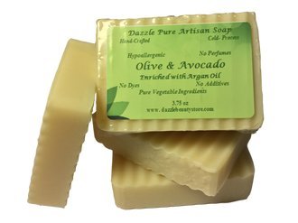 Pure Artisan Avocado & Olive Oil Soap Enriched w/ Argan Oil 4 Ounce - Handmade, All Natural, No Chemicals, Unscented Soap for Body, Hands, Face, Beard - Sensitive Skin, Dry Skin, Acne, Eczema