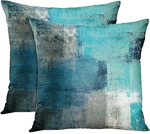 Emvency Set of 2 Turquoise White and Gray Throw Pillow Covers Modern Abstract Teal Painting Decorative Pillow Cases Home Decor Standard Square 20x20 Inches Pillowcases