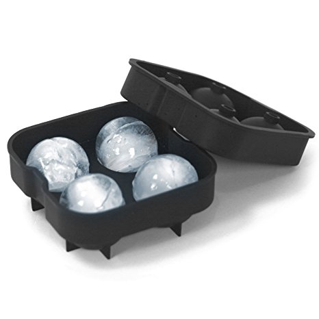 Zelta Ice Ball Mold Maker - Silicone Ice Tray - 4 Whiskey Ice Balls - Ice Ball Spheres (Black)