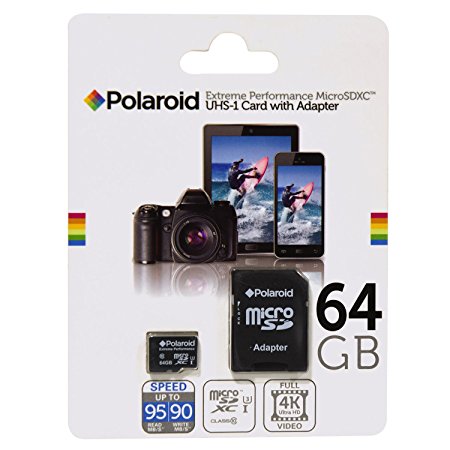 64 GB Micro SD Card for Smart Phones (Samsung Galaxy S7,S6,S5,S4, LG, Motorola, Sony, BLU, Moto, HTC) and Tablets – Super High speed U3 Up to 95mb/s Class 10 MicroSDXC flash memory by POLAROID