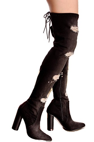 MARILYN MODA FAUX LEATHER STITCHED DESIGN CHUNKY HEEL CASUAL KNEE HIGH WESTERN BOOTS