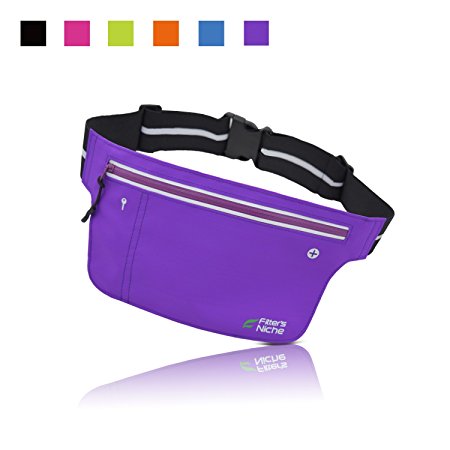 Fitters Niche UltraSlim Waist Fanny Packs, Water Resistant Reflective Adjustable Outdoor Sports Running Belt , Fit IPhone X 8 Plus, Samsung Note 8, Idea for Cycling, Walking, Hiking, Fitness