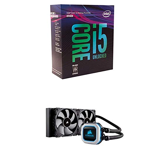 Intel Core i5-8600K Desktop Processor 6 Cores up to 4.3 GHz unlocked LGA 1151 300 Series 95W and CORSAIR PRO RGB AIO Liquid CPU Cooler, 240mm Radiator, Dual 120mm ML Series PWM Fans