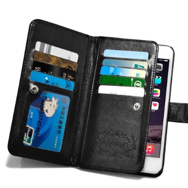 For iPhone 6 6s Case Roybens 9 Card Slot PU Leather Wallet Case 2 in 1 Magnetic Detachable Back Cover Flip Case with Wrist Strap For Apple iPhone 6 6s 47 Black