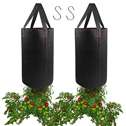 2 Pack Hanging Planter for Tomato, Upside Down Grow Bags, Fabric Plant Pots for Growing Tomato with Hooks Included