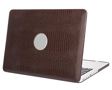 Mosiso PU Leather Coated Plastic Hard Case Cover Only for MacBook Pro Retina 13 Inch No CD-Rom (A1502/A1425, Version 2015/2014/2013/end 2012), Brown Alligator Pattern