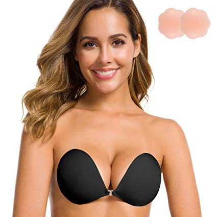 Niidor Adhesive Bra Strapless Sticky Invisible Push up Silicone Bra for Backless Dress with Nipple Covers Nude