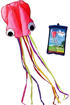 Hengda Kite-Beautiful Large Easy Flyer Kite for Kids - Red Mollusc octopus-It's BIG! 31 Inches Wide with Long Tail 157 Inches Long-Perfect for Beach or Park by Hengda kite