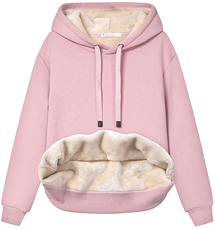 Haellun Womens Casual Winter Warm Fleece Sherpa Lined Pullover Hooded Sweatshirt