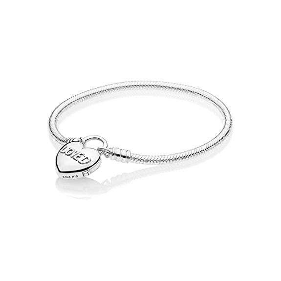 PANDORA Moments Smooth Silver Padlock Bracelet, You Are Loved Heart 925 Sterling Silver - 597806