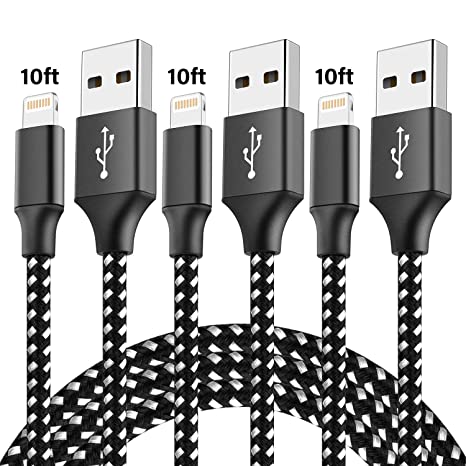 iPhone Charger, Mfi Certified 3Pack 10ft iPhone Cable iPhone Charger Cable Nylon Braided Charging Cord Compatible iPhone 11/11 Pro/XS/Max/XR/X/8/8 Plus/7/7 Plus/6Plus/6S/SE/iPad and More