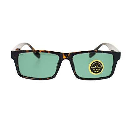 Tempered Glass Lens Classic Narrow Rectangular Mens Plastic Sunglasses