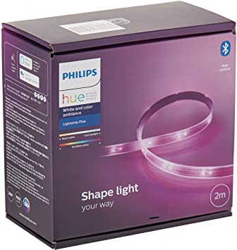 Philips Hue LightStrip Plus Dimmable LED Smart Light - Two Metre Base Kit (Compatible with Bluetooth, Amazon Alexa, Apple HomeKit, and Google Assistant), White and Colour