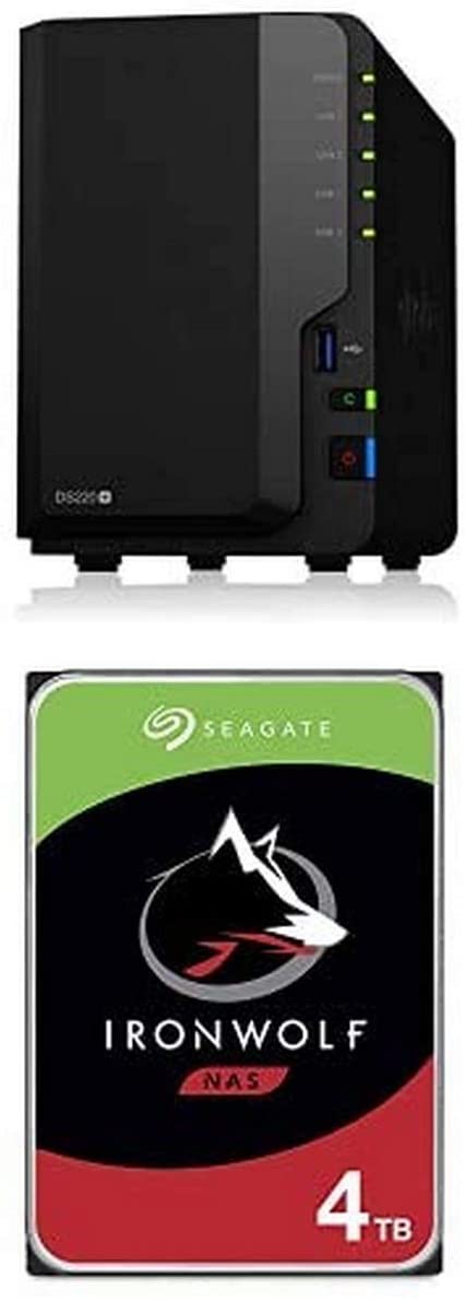 Synology 2 Bay NAS DiskStation DS220  (Diskless), 2-Bay; 2GB DDR4 Bundle with Seagate IronWolf 4TB NAS Internal Hard Drive HDD