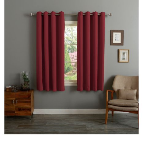 RHF Blackout Thermal Insulated Curtain - Antique Bronze Grommet Top for bedroom 52W by 63L Inches-Burgundy