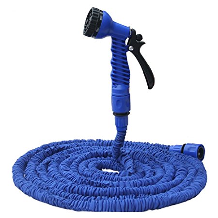 Flexible Expandable Garden Hose 25Feet ,Yummy Sam Double Layer Latex Retractable Collapsible Garden Water Hose with 7 Functions Spray Nozzle,Expands to 3 Times Length (25Ft, Blue )