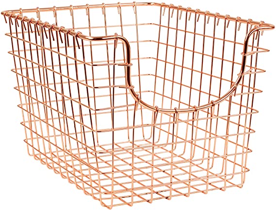 Spectrum Diversified Scoop Wire Storage Basket, Vintage-Inspired Steel Storage Solution for Kitchen, Pantry, Closet, Bathroom, Craft Room & Garage, Small, Copper