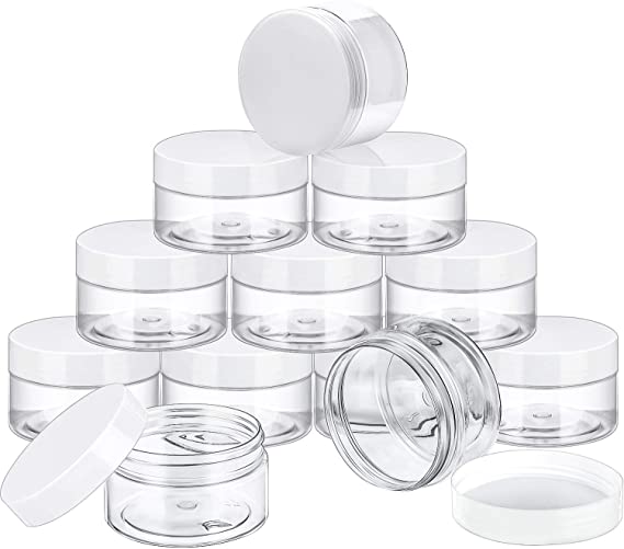 24 Pieces Clear Plastic Round Storage Jars Wide-Mouth Plastic Containers Jars with Lids for Storage Liquid and Solid Products (White Lid, 4 oz)