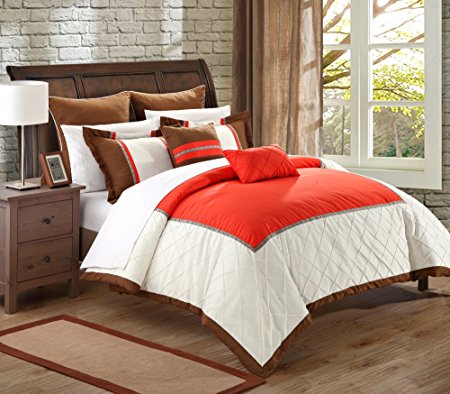 Chic Home 7-Piece Greensville Comforter Set, Queen, Red