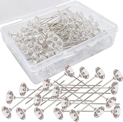 100pcs Corsage Boutonniere Pins 1.5 Inch Bouquet Flower Floral Diamond Rhinestones Pins Crystal Head Clear Straight Pins for Wedding Bridal Hair Accessories Jewelry Decoration DIY Craft Sewing