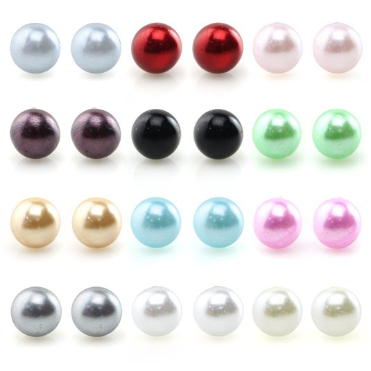 Assorted Mixed Color Wholesale Lot Glass Pearl Earrings Studs Gift Set, Stainless Steel Earrings Pin, Hypoallergenic