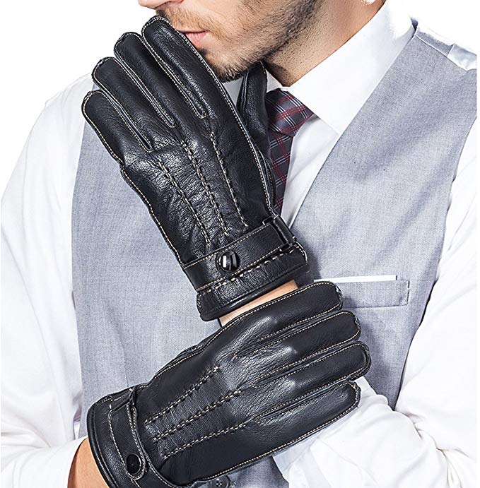 KelaSip Sheepskin Leather Gloves Touchscreen Winter Warm Business Fashion for Men's Texting Driving