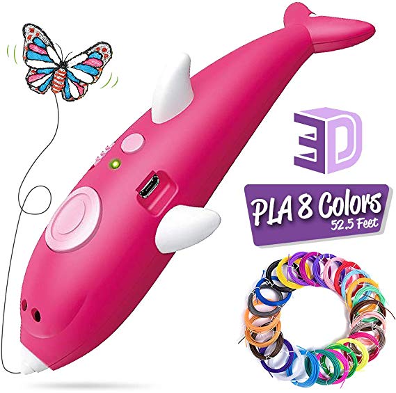 Oaxis myFirst Kids 3D Pen with 8 Colors PLA Filament Refills Non-Clogging Drawing Printing Printer Doodle Pens for Puzzle Arts Crafts Model DIY(Pink)