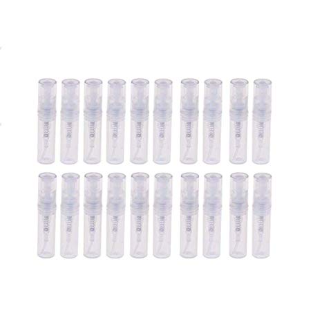 ConStore Transparent Plastic Fine Mist Atomizers Sample Spray Perfume Bottle Fragrance Cosmetic Containers With Pump Head Essential Oils Dispenser Travel Makeup Tool-20 Pack (2ml)