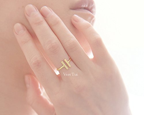 Clean Minimalist Slim Flat Bar Brushed Gold Adjustable Ring