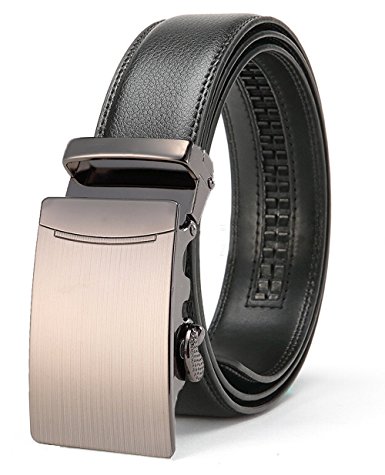 ITIEZY Men's Leather Ratchet Belt Automatic Sliding Buckle Designer Belts For Man