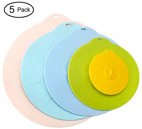 5 Pcs Heat Resistant Microwave Cover - Various Sizes Silicone lids for Bowls, Plate, Pots, Pans - StoveTop, Oven, Fridge and Freezer Safe.