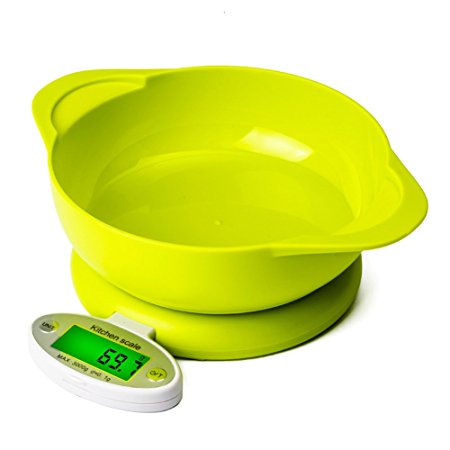 VOLADOR Digital Kitchen Food Scale,Precision Kitchen Scale with Removable Bowl,0.1g/0.01oz to 3kg/6.6lb Capacity,Great to Weigh Fruits,Vegetables,Snacks&Liquid