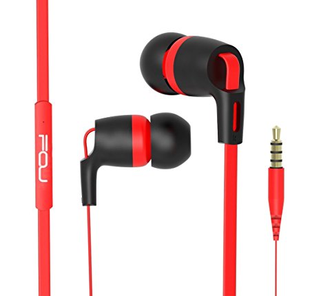 Bass Earphones with Microphone In Ear Earphones with Remote Control Tangle Free Stereo Inline Earbuds (Red/Black)
