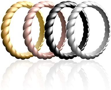 ROQ Silicone Wedding Ring for Women, Affordable Braided Stackable Silicone Rubber Wedding Bands, 8, 4 & 2 Packs
