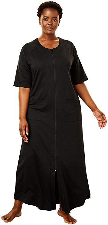 Dreams & Co. Women's Plus Size Long French Terry Zip-Front Robe