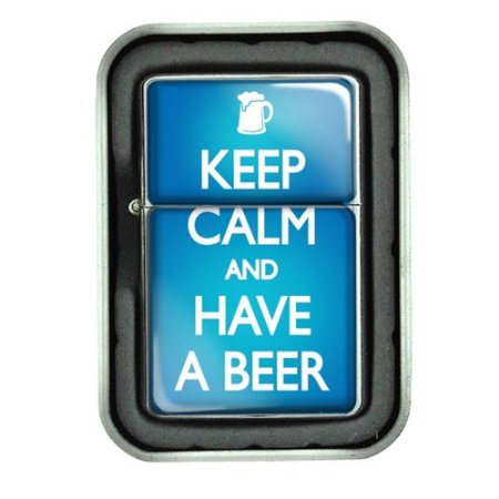 Windproof Refillable Oil Lighter with Tin Gift Box Keep Calm and Have a Beer Design-006