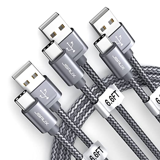 USB C Cable 3.1A Fast Charging [3-Pack 6.6Ft], JSAUX Type C Cable USB-A to USB-C Charge Cord Compatible with Samsung Galaxy S20 S10 S9 S8 Plus, Note 10 9 8, LG, USB C Charger and More-Grey