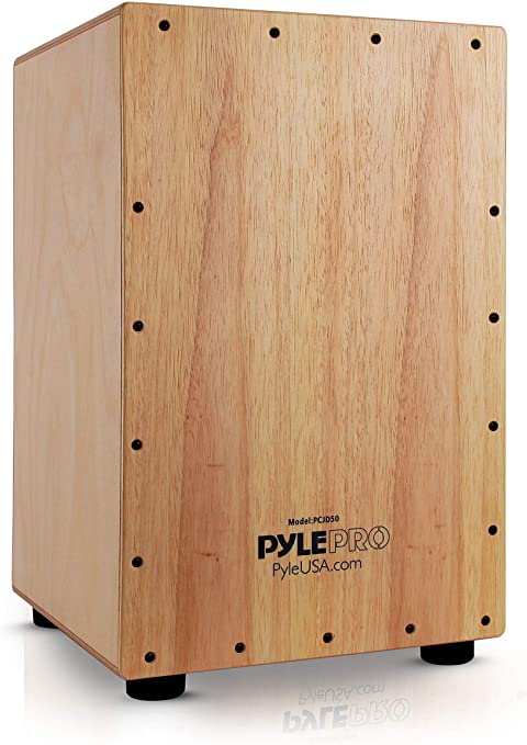 Pyle Wooden Hand Drum Percussion Beat Box-Hybrid Electronic Style Acoustic E-Cajon w/Built-in Pickup Connector, Internal Guitar Snare String PCJD50