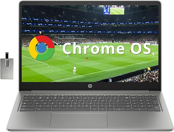 HP Chromebook Plus 15.6" FHD Anti-Glare Sleek Laptop, Intel Core i3-N305, Intel UHD Graphics, 8GB LPDDR5 RAM,128GB UFS, Wi-Fi 6, FHD Camera with Shutter, Chrome OS, Silver, 128GB Hotface USB Card