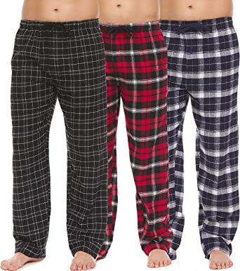 Pajama Pants for Men - 3 Pack Pajama Bottoms - Cotton Blend Flannel Plaid Lounge Pants, Comfortable PJ Pants