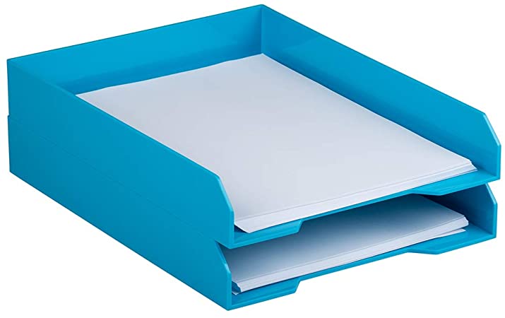 JAM PAPER Stackable Paper Trays - Blue - Desktop Document, Letter, File Organizer Tray - 2/Pack