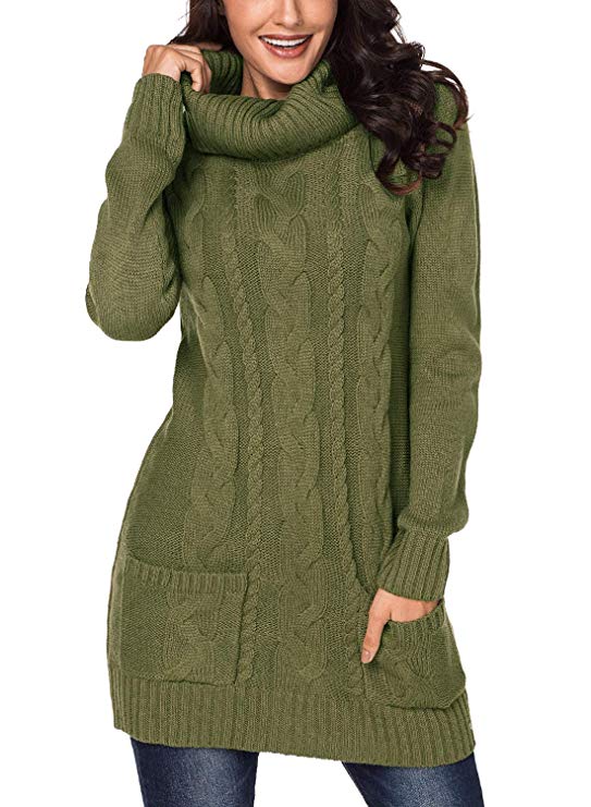 Ecrocoo Women Turtleneck Long Sleeve Cable Knit Casual Sweater Pullover Jumper