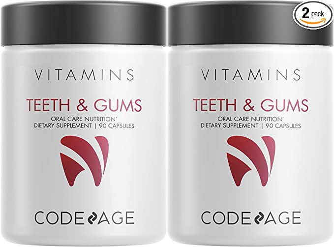 Codeage Teeth & Gums Vitamins   Oral Probiotics Supplement for Mouth - Whole Food Calcium, Collagen, Potassium, Vitamin C, D3, K2, Zinc – Oral Care & Dental Multivitamin Supplements - 2 Pack