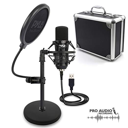 USB Microphone Podcast Recording Kit - Audio Recording Cardioid Condenser Mic w/Stand, Gooseneck Pop Filter, for Gaming, Desktop,Streaming, Studio, Works w/Windows PC, Laptop, Mac - Pyle PDMIKT100