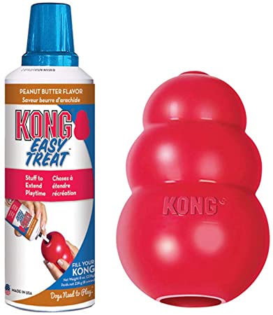 KONG - Classic & Easy Treat Peanut Butter - Durable Natural Rubber Dog Toy to Chew, Chase and Fetch - for Medium Dogs