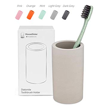 HouseSister Organic Diatomite Toothbrush Toothpaste Makeup Brushes Razors Holder Grey Bathroom Countertop Organizer Stand Cup Organizer (Light Grey)